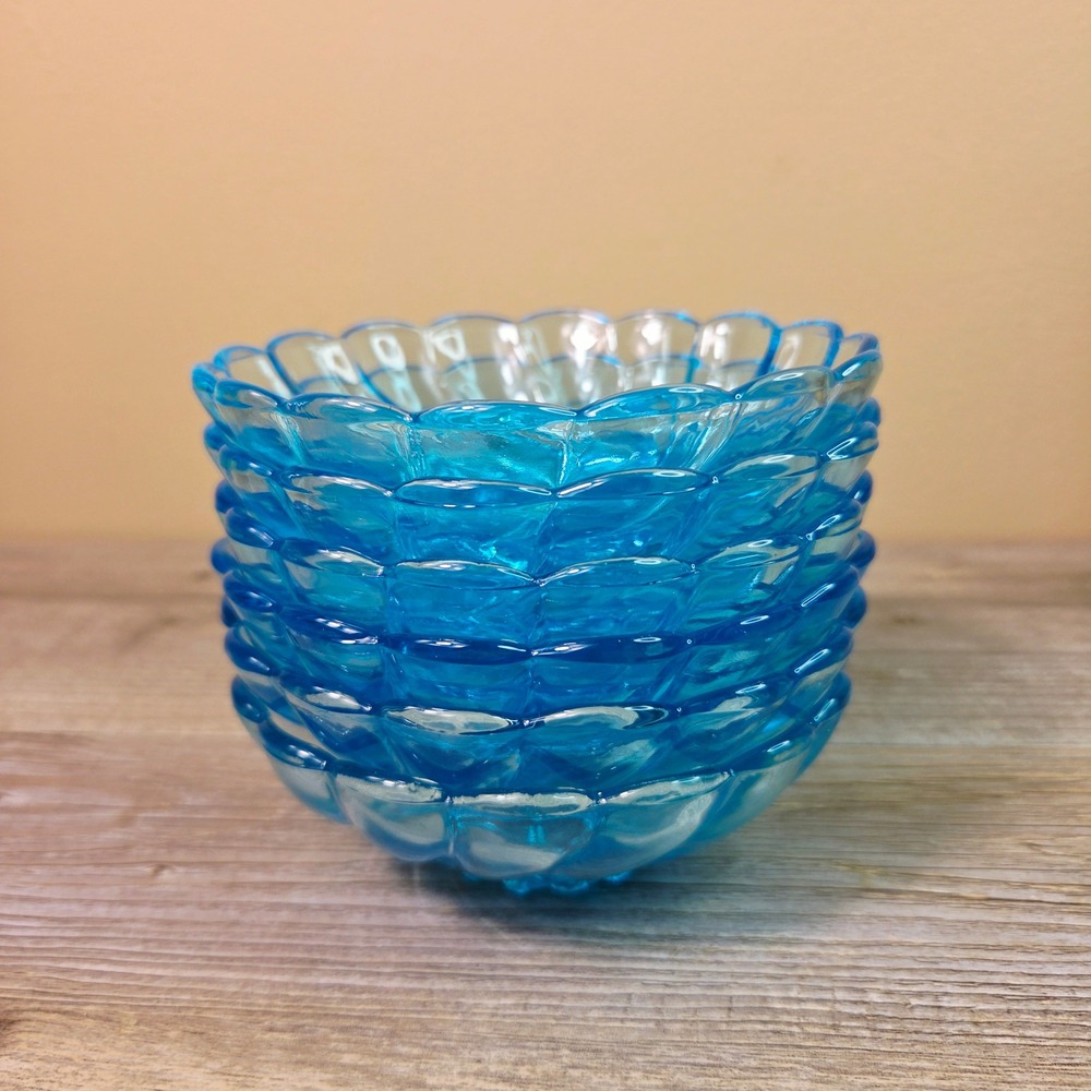 Vintage Hazel Atlas Capri Aqua Blue Swirl 5" Berry Dessert Bowls Set of 6 - Picture 2 of 6
